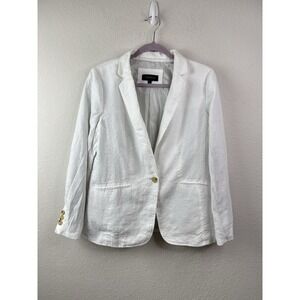 Talbots 100% Linen One-Button Blazer Jacket Sz 10 White Office Career Minimalist